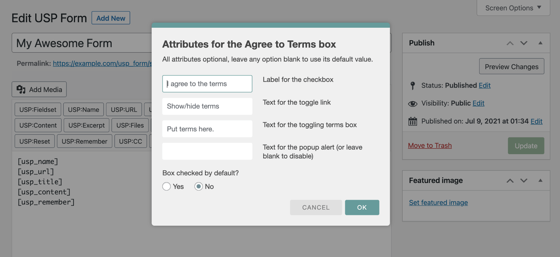 USP Pro - Add an Agree to Terms Box - Quicktag Options