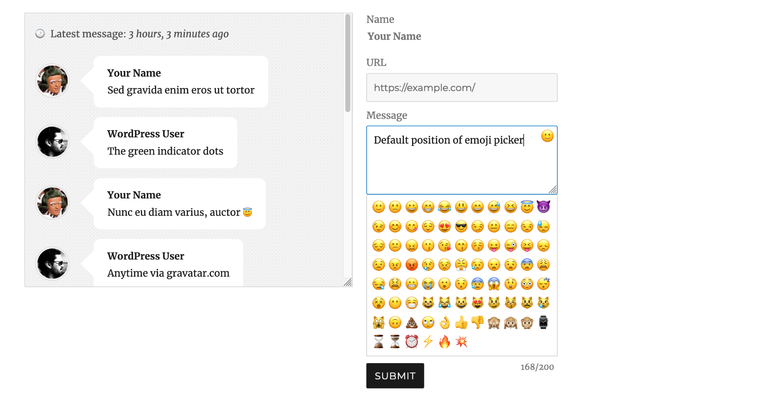 Screenshot showing default position of emoji picker