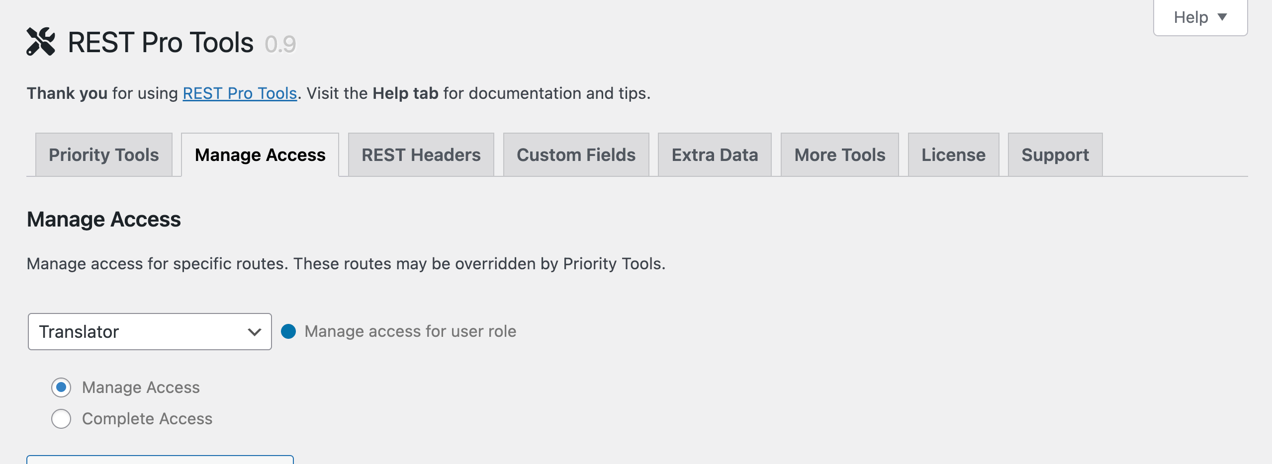 Screenshot showing the dot icon next to the user role menu